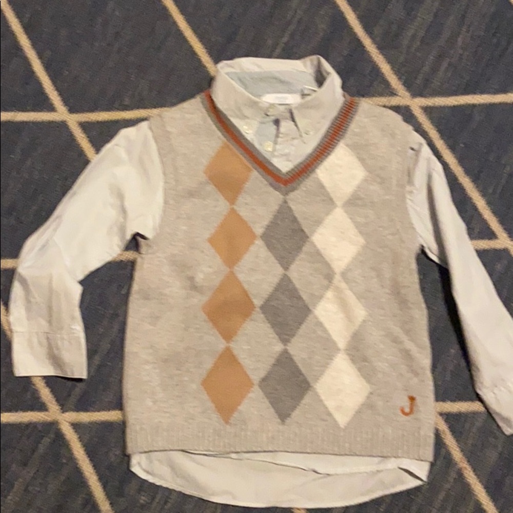 Jacadi boys button down and sweater vest